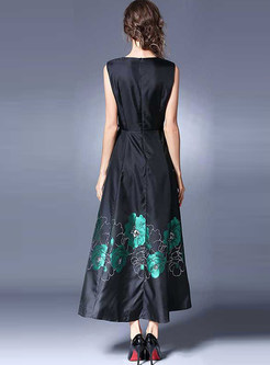 Elegant O-neck Jacquard Sleeveless Maxi Dress