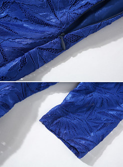 Stylish V-neck Pure Color Three Quarters Sleeve Skater Dress