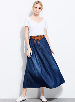 Vintage Loose Asymmetric Buttoned Denim Skirt