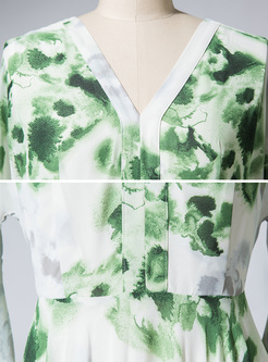 Bohemia Green Print Flare Sleeve Maxi Dress