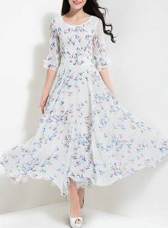 Brief Floral Print Waist Slim Maxi Dress