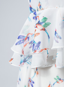 Brief Floral Print Waist Slim Maxi Dress