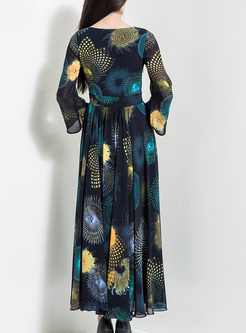 Ethnic Print Waist V-neck Maxi Dress