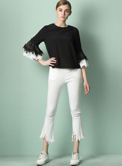 Brief Hit Color Flare Sleeve Blouse
