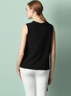 Asymmetry Embroidered Pure Color Sleeveless T-shirt