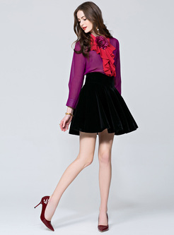 Cute Bowknot Loose Pleated Solid Color Blouse