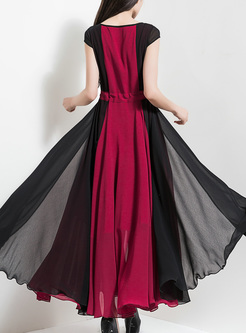 Brief Color-blocked Waist Maxi Dress