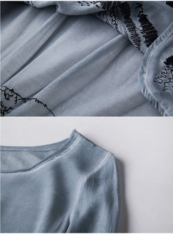 Brief Silk Painted Asymmetric Hem T-shirt
