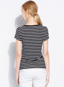 Brief Stripe Slim O-neck T-shirt
