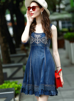Vintage Hollow Out Sleeveless Skater Dress
