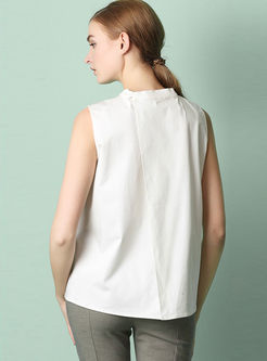 Hit Color Stand Collar Sleeveless T-shirt
