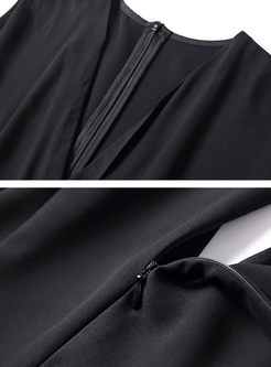 Black V-neck Three Quarters Sleeve Maxi Dress
