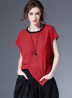 Elegant Color-blocked Asymmetric Hem T-shirt
