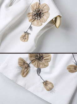 Elegant Flower Embroidery Sleeveless Bodycon Dress