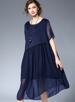 Casual Pure Color Asymmetric Half Sleeve Shift Dress