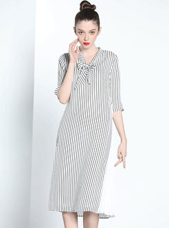 Work Stripe Hit Color Half Sleeve Dress