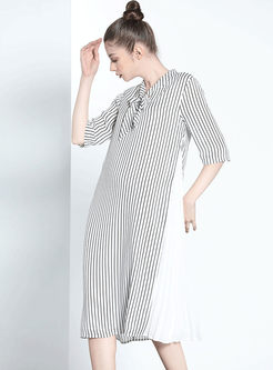 Work Stripe Hit Color Half Sleeve Dress