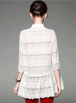 Asymmetry Embroidered Pure Color Stand Collar Blouse