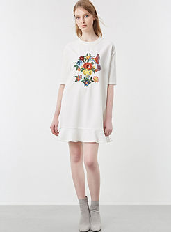 Sweet Embroidered Falbala Short Sleeve T-shirt Dress