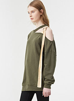 Sexy Asymmetry Off Shoulder Bowknot Hoodies