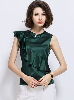 Elegant Silk Pure Color Sleeveless Blouse