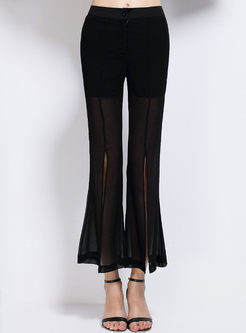 Sexy Pure Color Slit Flare Pants