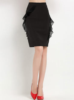 Stylish Lace Falbala Tight Skirt