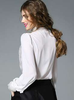 Work Stand Collar Pure Color Blouse