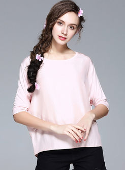 Asymmetry Silk Loose Half Sleeve T-shirt