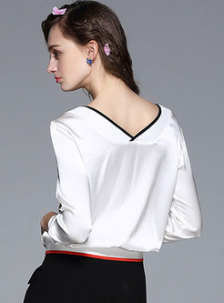 Causal Silk V-neck Long Sleeve T-shirt