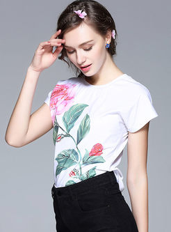 Floral Print Cotton Short Sleeve T-shirt