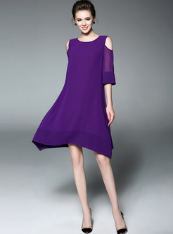 Purple Perspective Off Shoulder Shift Dress