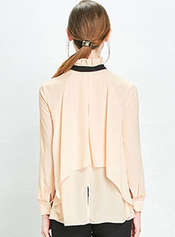 Asymmetry Bowknot Stand Collar Long Sleeve Blouse
