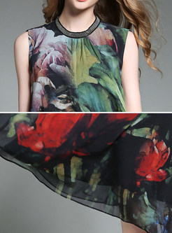 Fashion O-neck Sleeveless Print Shift Dress