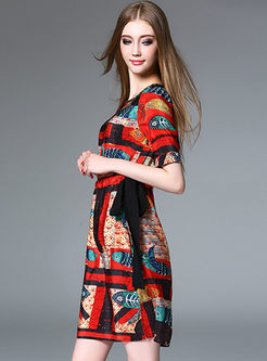 Causal Fashion Plaid Print Short Sleeve Bodycon Dress
