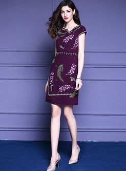 Vintage Embroidered Nail Bead Bodycon Dress