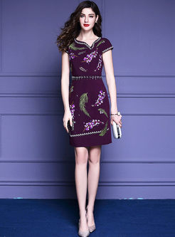Vintage Embroidered Nail Bead Bodycon Dress