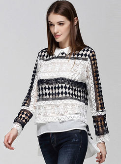 Asymmetry Lace Hollow Out Long Sleeve Blouse