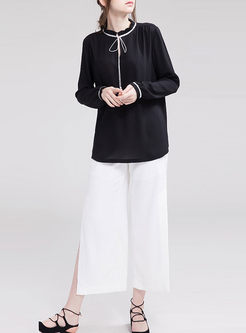 Stylish Bowknot Stand Collar Long Sleeve Blouse