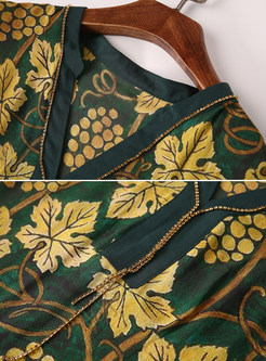 Stylish V-neck Print Stitching Shift Dress
