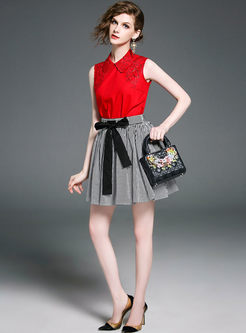 Stylish Plaid Bowknot Bubble Skirt