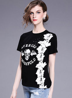 Skull Print O-neck Short Sleeve T-shirt