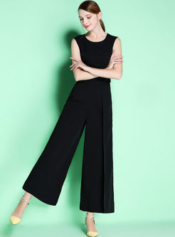 Pure Color Sleeveless Camis & Wide Leg Pants