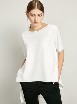 Asymmetry Pure Color O-neck Short Sleeve T-shirt