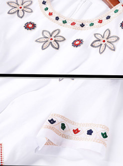 Vintage O-neck Embroidery Skater Dress
