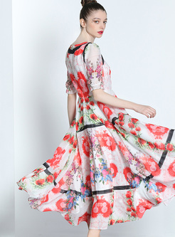 Bohemia Multicolor Print High Waist Maxi Dress