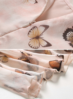 Chic Butterfly Print Sleeveless Maxi Dress