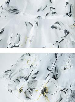 Brief Flower Print Waist Sleeveless A-line Dress