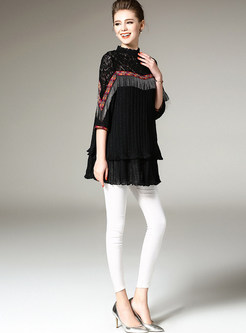 Sweet Stitching Fringed Hit Color Blouse