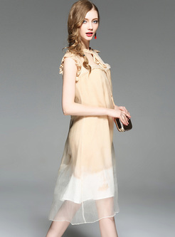 Elegant Lace-up Falbala Sleeveless Shift Dress